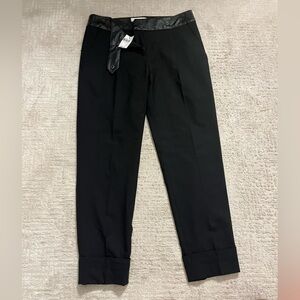 NWT Milly Pleated Wool Blend Cuffed Pant W/ Lamb Skim Leather Waistband Cuffed